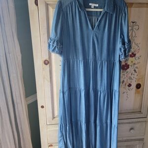 Chico's Tencel denim midi tiered dress with pockets